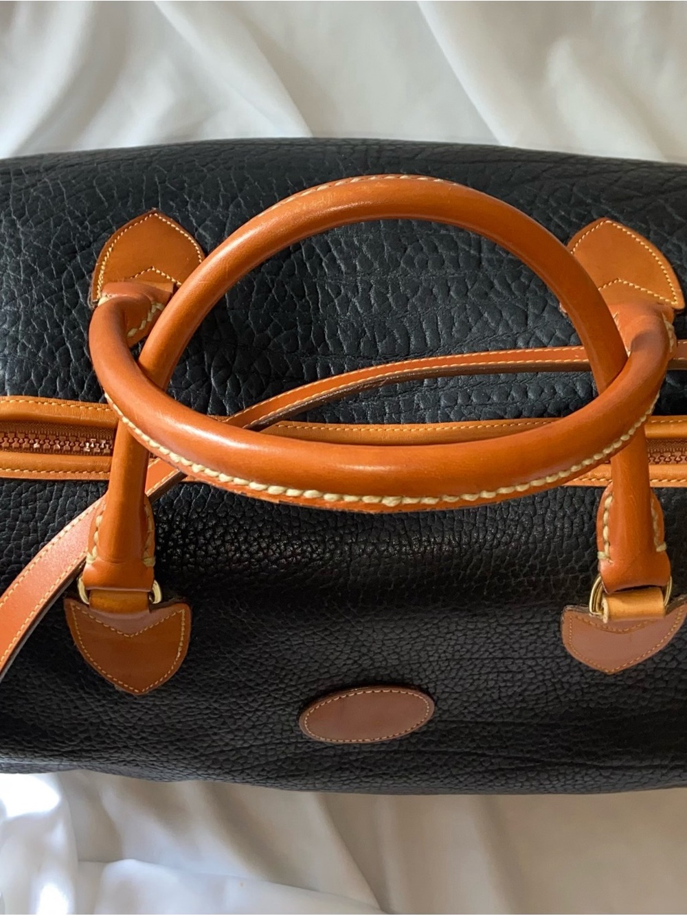 Dooney & Bourke Leather Travel Duffle Bag - Black with Tan Trim - Picture 6 of 8